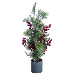 2' Potted Pinecone Artificial Christmas Holly With Berries - Unlit