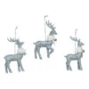 Set Of 3 Silver Shimmer Fur Collar Reindeer Christmas Ornaments 5"