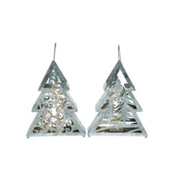 Set Of 2 Silver Pre-Lit Die Cut Christmas Tree Tabletop Decors 14"