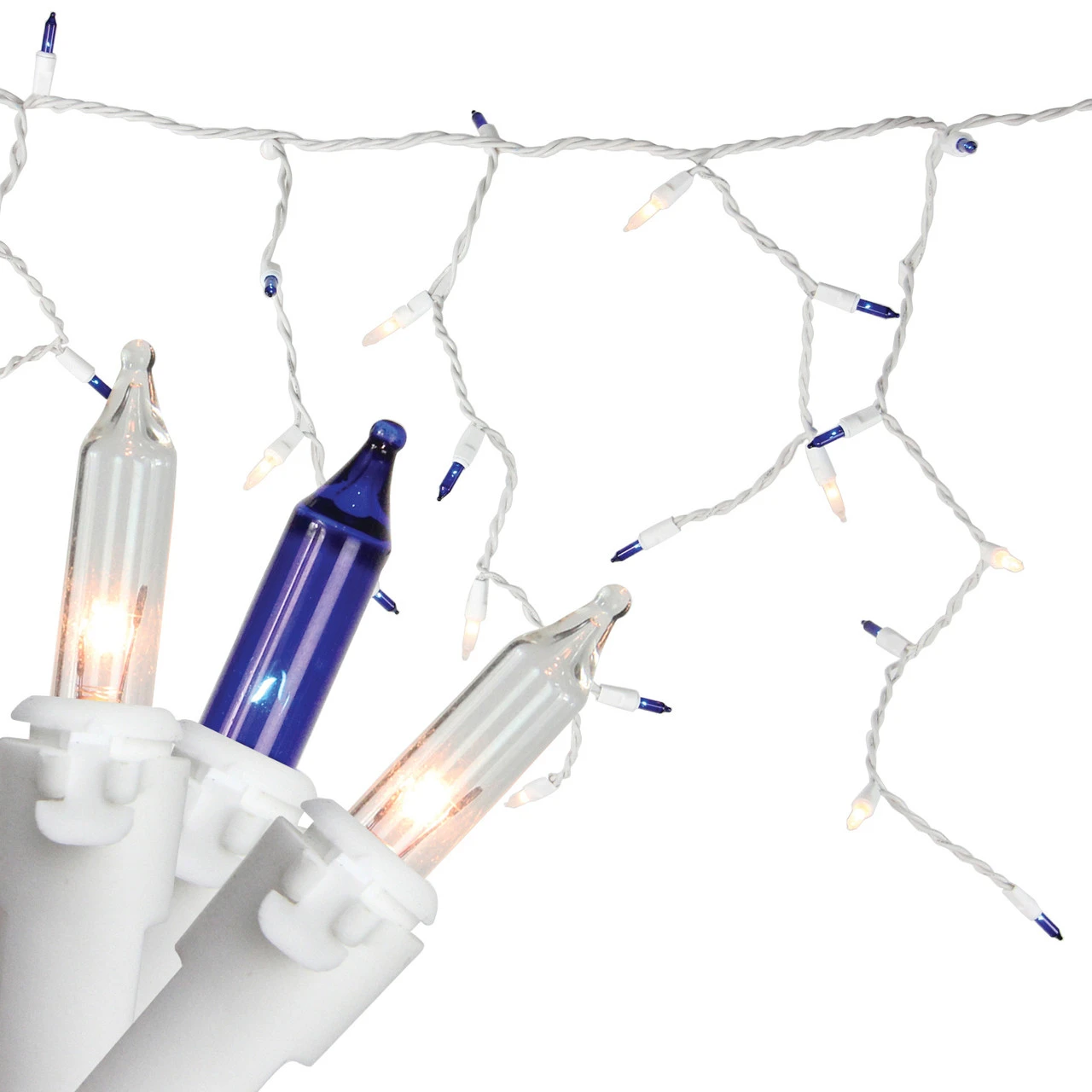 100ct Blue And Clear Mini Icicle Christmas Lights, 5.75ft White Wire - Image 2