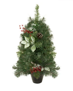 2' Green Potted Pre-Decorated Pine Cone And Berry Medium Artificial Christmas Tree - Unlit