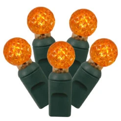 Set Of 100 Orange LED G12 Berry Christmas Lights 4" Spacing - Green Wire