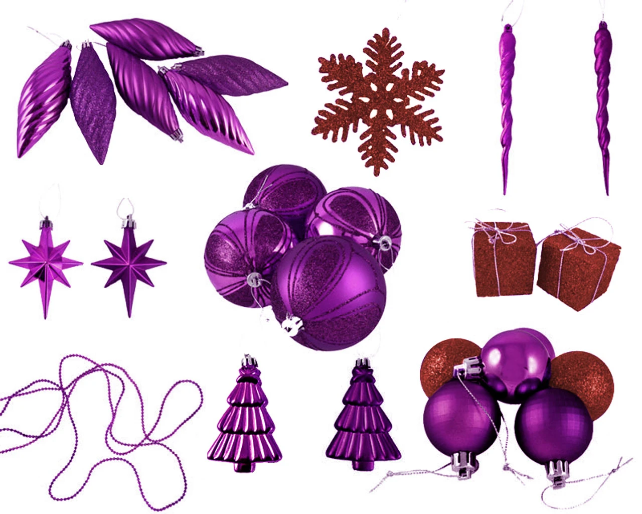 125ct Purple And Red Shatterproof 3-Finish Christmas Ornaments 5.5" (139.7mm) - Image 2