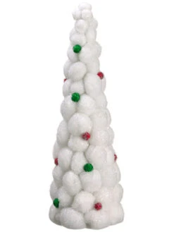 24" White Whimsical Snowball Glitter Tabletop Christmas Topiary Tree - Unlit
