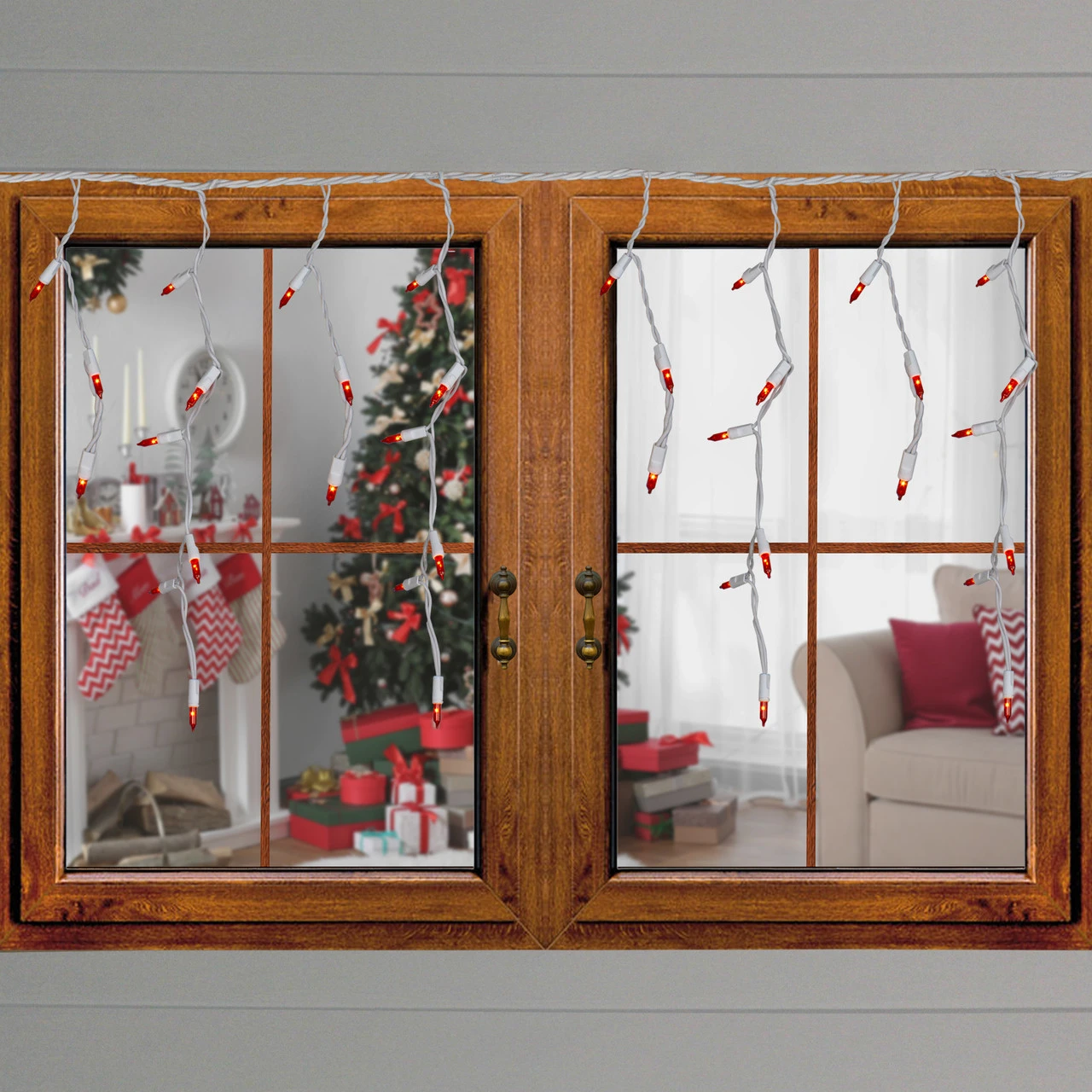 140-Count Green And Red Ever Glow Chasing Mini Christmas Light Set, 34.75 Ft White Wire - Image 2