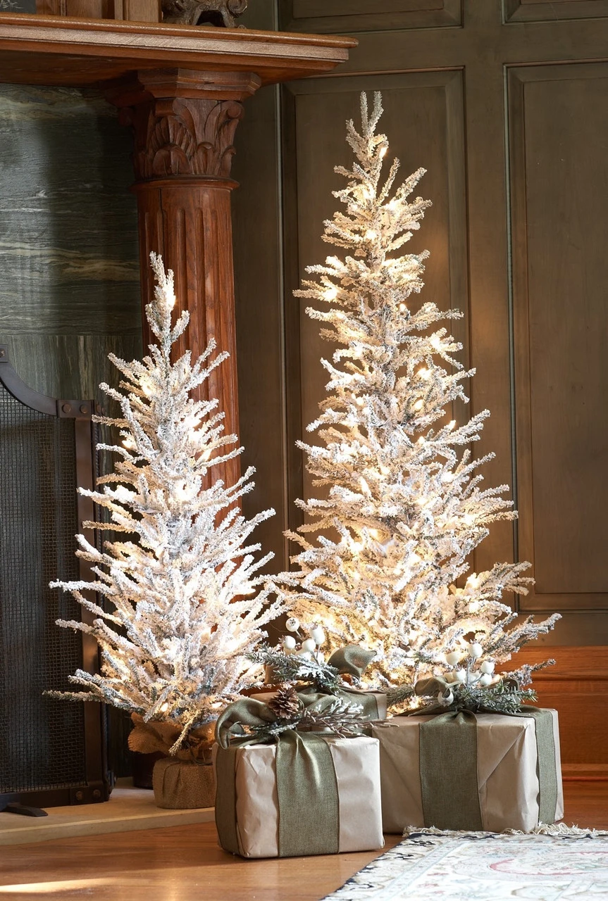 4' Pre-Lit Frosted Pine Christmas Tree In Burlap Sack - Clear Lights - Image 2