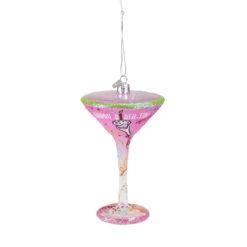 7" Pink And Clear Blown Happy Birth-Tini Martini Cocktail Glass Christmas Ornament