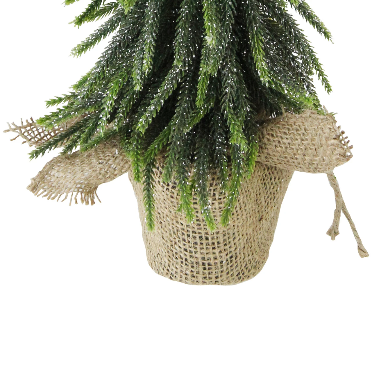 14" Green Glitter Weeping Mini Pine Christmas Tree In Burlap Covered Vase - Unlit - Image 4
