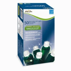 Set Of 50 Super Bright Pure White LED Wide Angle Christmas Lights - 16.6 Ft - Green Wire