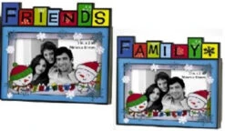 Set Of 2 Blue And Red Family And Friends Photo Frame Christmas Ornaments 3.5"