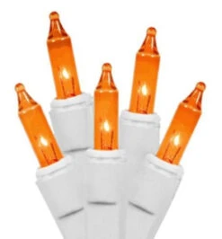 50-Count Orange Steady Mini Christmas Light Set, 9.1ft White Wire