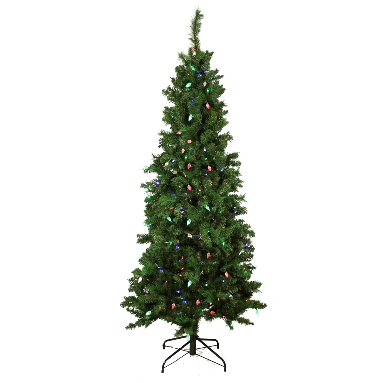 7' Pre-Lit Slim Mixed Long Needle Pine Artificial Christmas Tree - Multicolor LED Lights - Image 2