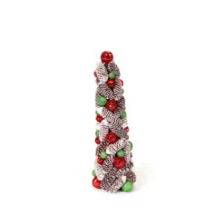1.5' Red And White Pine Cone Topiary Christmas Tree - Unlit