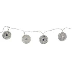 10 Battery Operated Silver Dream Catcher Disk Christmas Lights -68ft, Clear Wire