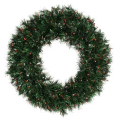 Pre-Lit Midnight Green Pine Artificial Christmas Wreath - 36-Inch, Red Lights