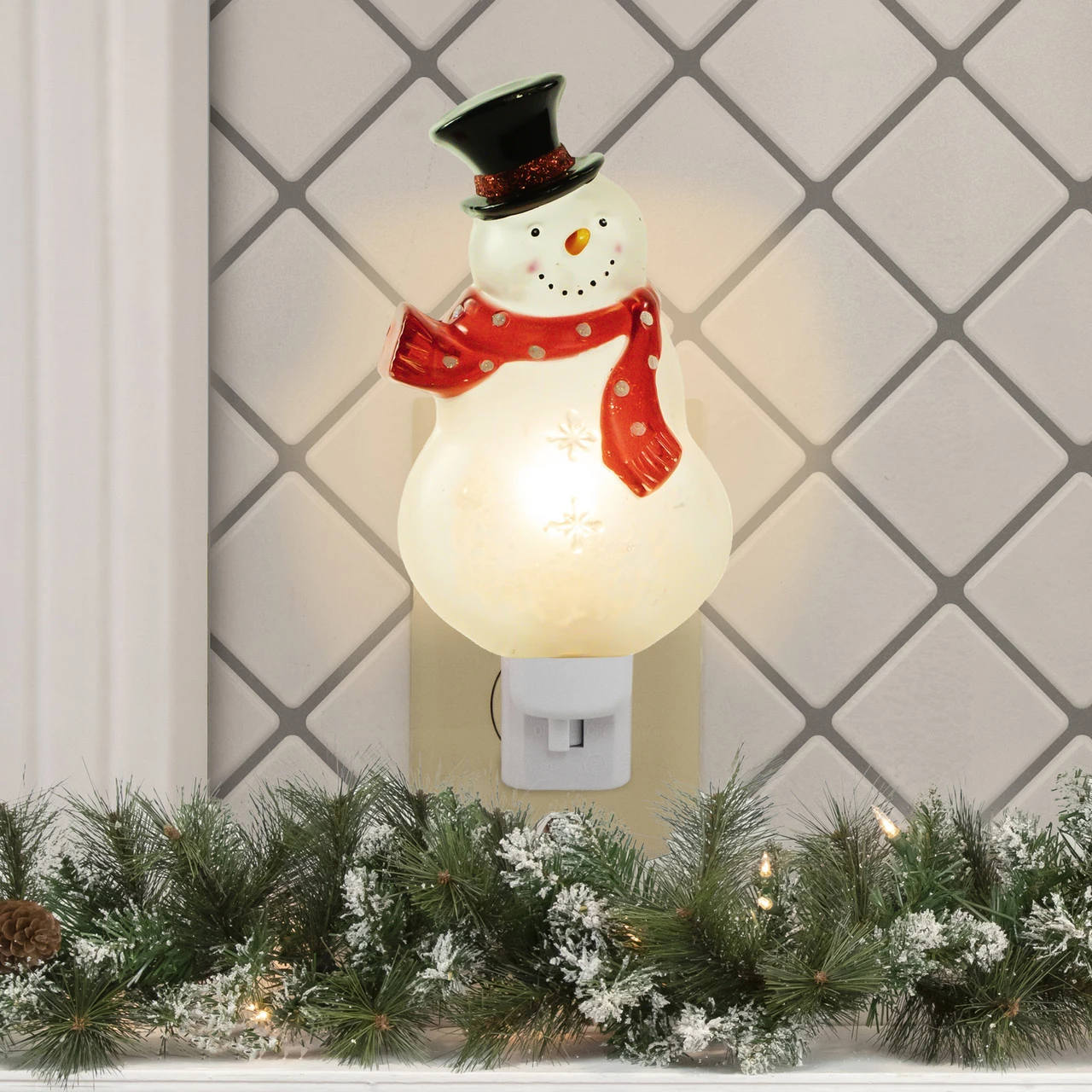 6.75" Snowman Wearing Red Scarf Christmas Night Light - Image 2