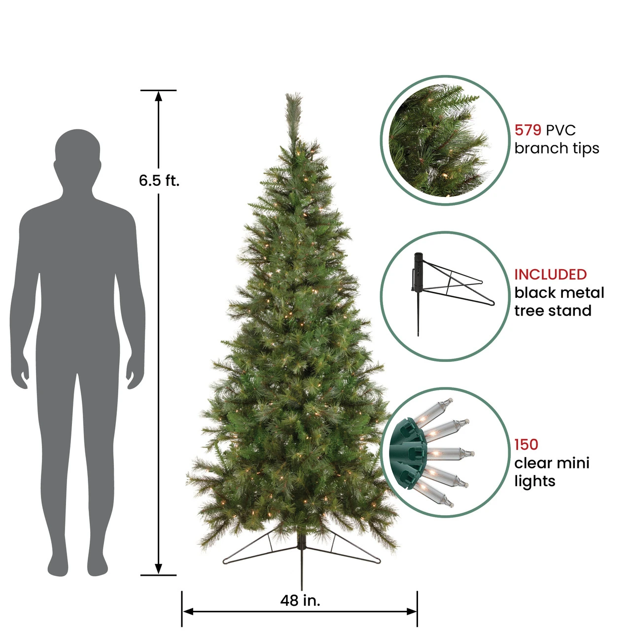 6.5' Pre-Lit Medium Canyon Pine Artificial Christmas Wall Tree, Clear Lights - Image 3
