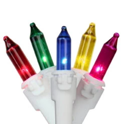 Set Of 100 Multi-Color Mini Icicle Christmas Lights 3" Spacing - White Wire