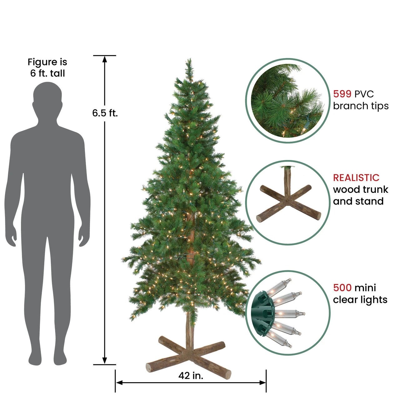 6.5' Pre-Lit Slim Royal Alpine Artificial Christmas Tree - Clear Lights - Image 2