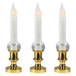 Set Of 3 White LED C5 Flickering Window Christmas Candle Lamps With Timer 8.5"