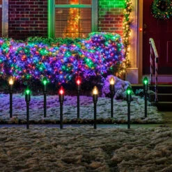 Set Of 15 Lighted Red, Clear And Green C9 Christmas Pathway Marker Decor