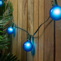 Set Of 15 Blue Satin G50 Globe Christmas Lights - Green Wire