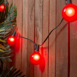 Set Of 15 Red Satin G50 Globe Christmas Lights - Green Wire