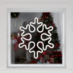 15" White LED Lighted Neon Style Snowflake Christmas Window Silhouette