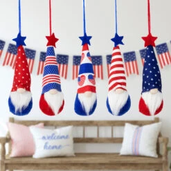 Set Of 5 Patriotic 4th Of July Americana Gnome Ornaments 6.5"