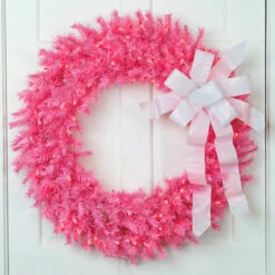 36" Pre-Lit Pink Spruce Artificial Christmas Wreath, Pink Lights