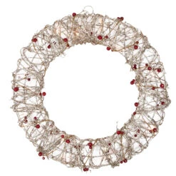 Pre-Lit Champagne Gold Glittered Rattan Berry Artificial Christmas Wreath - 18-Inch, Clear Lights