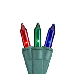 150 Count Blue, Green And Red Multi-Function Mini Christmas Light Set, Green Wire