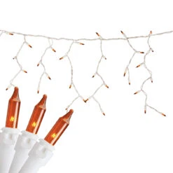100 Count Orange Mini Icicle Christmas Lights - 3.5 Ft White Wire