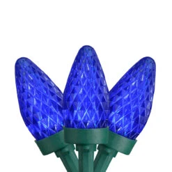 50ct Faceted Blue LED C7 Christmas Lights, 20.25ft Green Wire