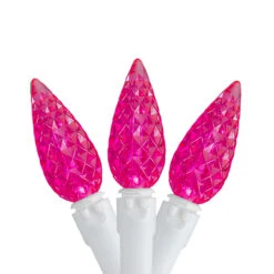 70 Count Pink LED C6 Faceted Christmas Lights, 22.5 Ft White Wire