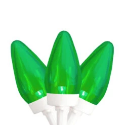 25 Count Green LED C7 Christmas Lights, 16 Ft White Wire