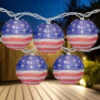 10-Count American Flag 4th Of July Paper Lantern Lights, 8.5ft White Wire
