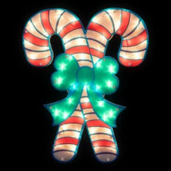 18.5" Lighted Double Candy Cane Christmas Window Silhouette