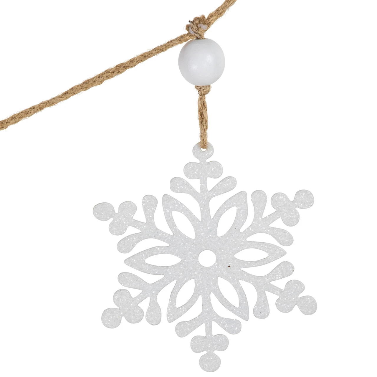4.75" Snowflake And Frosted Pine Christmas Garland With Wooden Beads - Unlit - Image 5