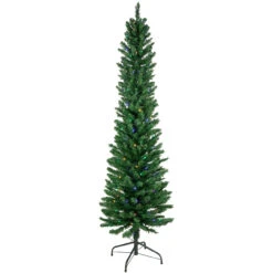 6' Pre-Lit Pencil Northern Balsam Fir Artificial Christmas Tree, Multi LED Lights