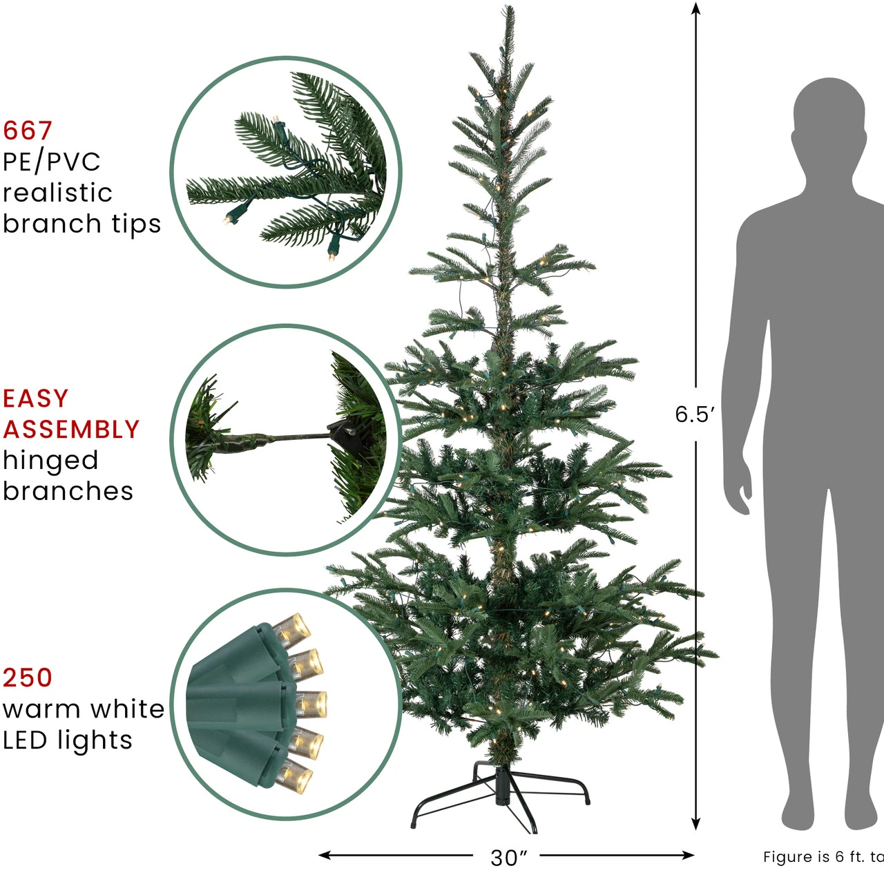 6.5' Pre-Lit Nordmann Fir Artificial Christmas Tree, Warm Clear LED Lights - Image 7