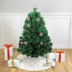 4' Pre-Lit Potted Fiber Optic Artificial Christmas Tree With Stars - Multicolor Lights