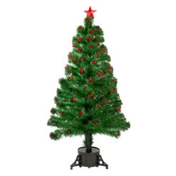 4' Pre-Lit Color Changing Artificial Christmas Tree With Red Berries