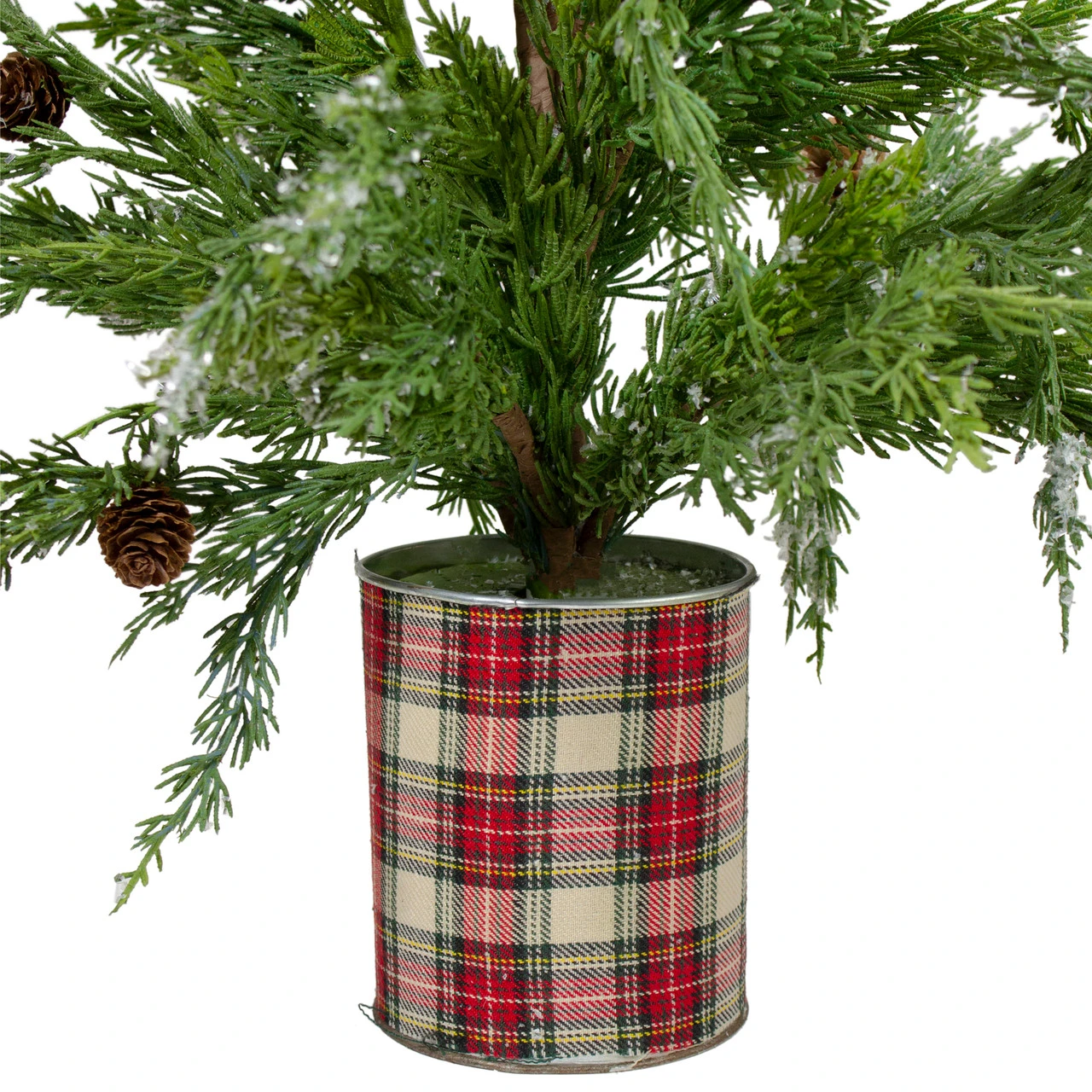 24" Iced Cedar Artificial Christmas Tree In Plaid Pot - Unlit - Image 2