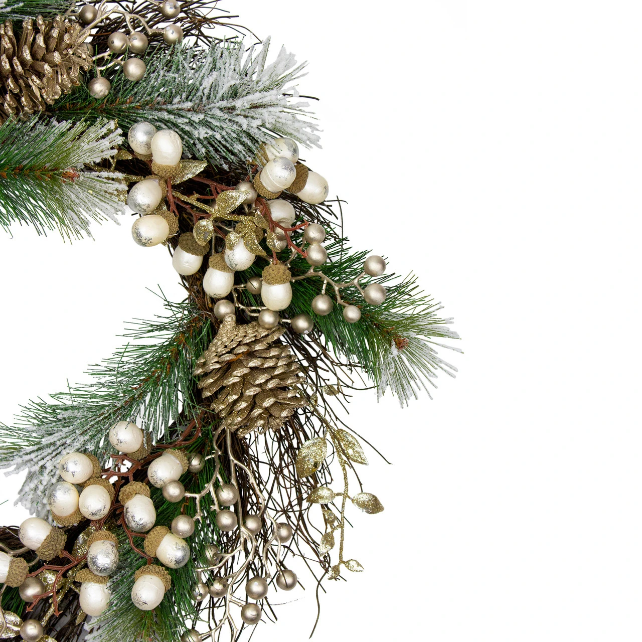 Acorn And Pine Cone Flocked Pine Needle Artificial Christmas Wreath - 22-Inch, Unlit - Image 3