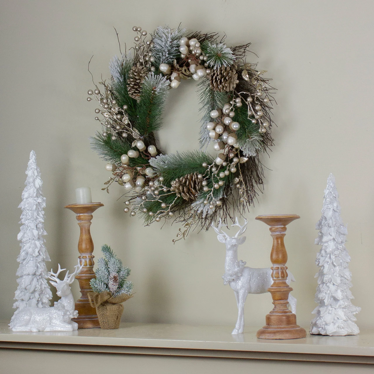 Acorn And Pine Cone Flocked Pine Needle Artificial Christmas Wreath - 22-Inch, Unlit - Image 2