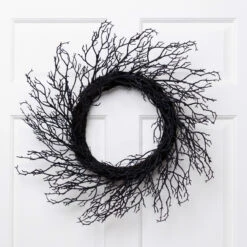 Black Twig Artificial Halloween Wreath, 24-Inch, Unlit