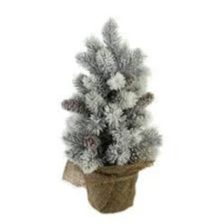 12" Potted Flocked Pine With Pine Cones Medium Artificial Christmas Tree – Unlit