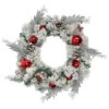 Flocked Pine With Red Ornaments Artificial Christmas Wreath, 24-Inch, Unlit