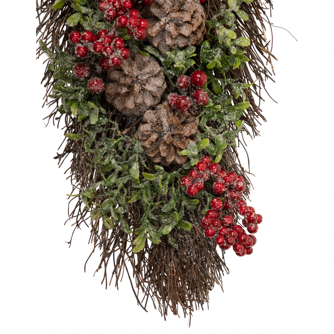 28" Glittered Pine Cone And Berry Artificial Teardrop Christmas Swag - Unlit - Image 5